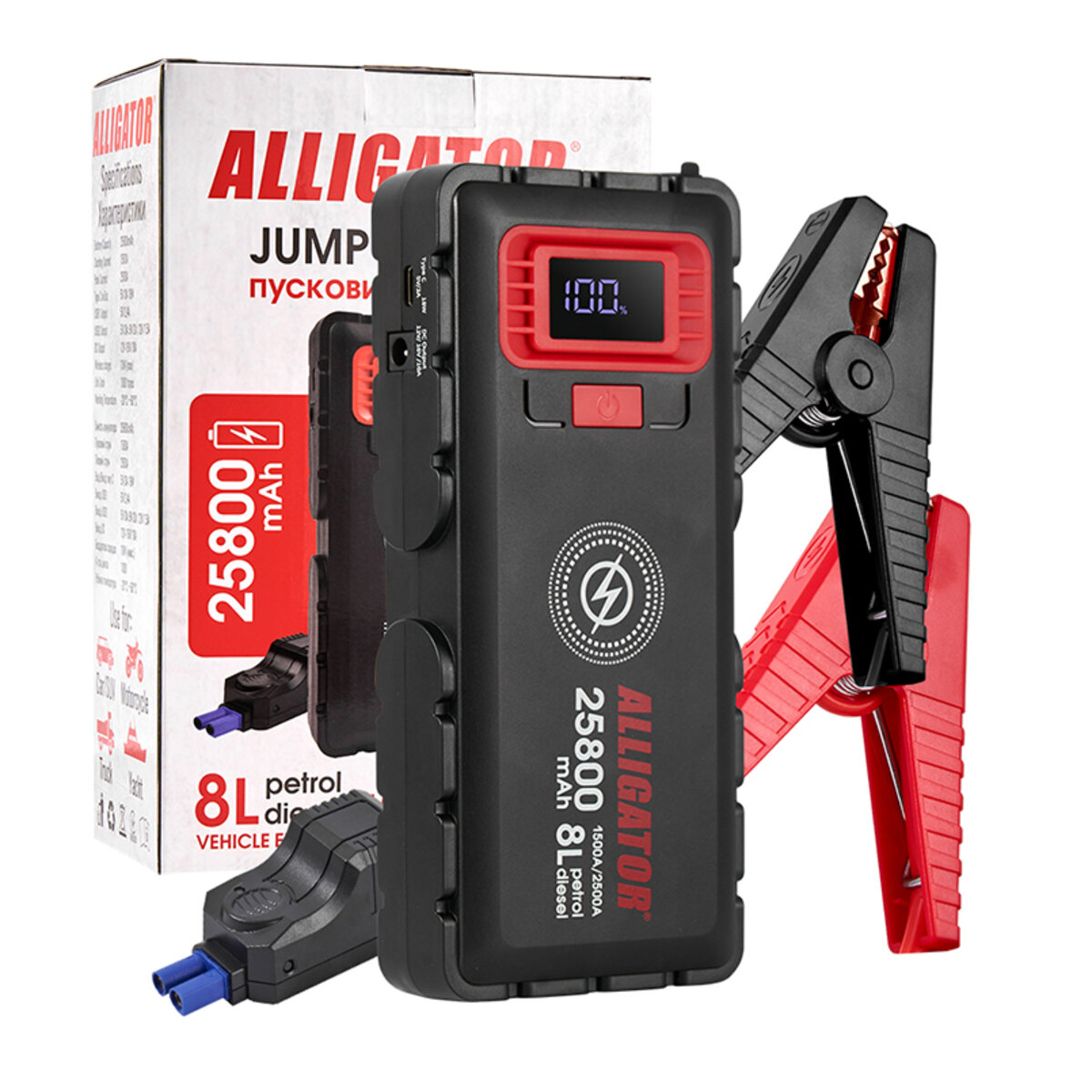 Бустер (пусковий пристрій) Alligator Jump Starter 1500A/2500A 25800mAh зі Smart-клемами та безпровідною зарядкою (JS848) дивитися фото №5