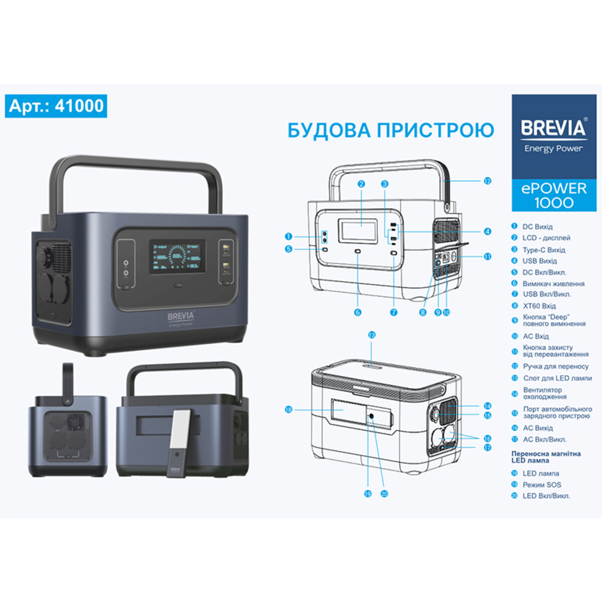 Зарядна станція Brevia ePower1000 1008Wh LiFePO4 (41000EP) Фото №5 Зарядна станція Brevia ePower1000 1008Wh LiFePO4 (41000EP) дивитися зображення №5