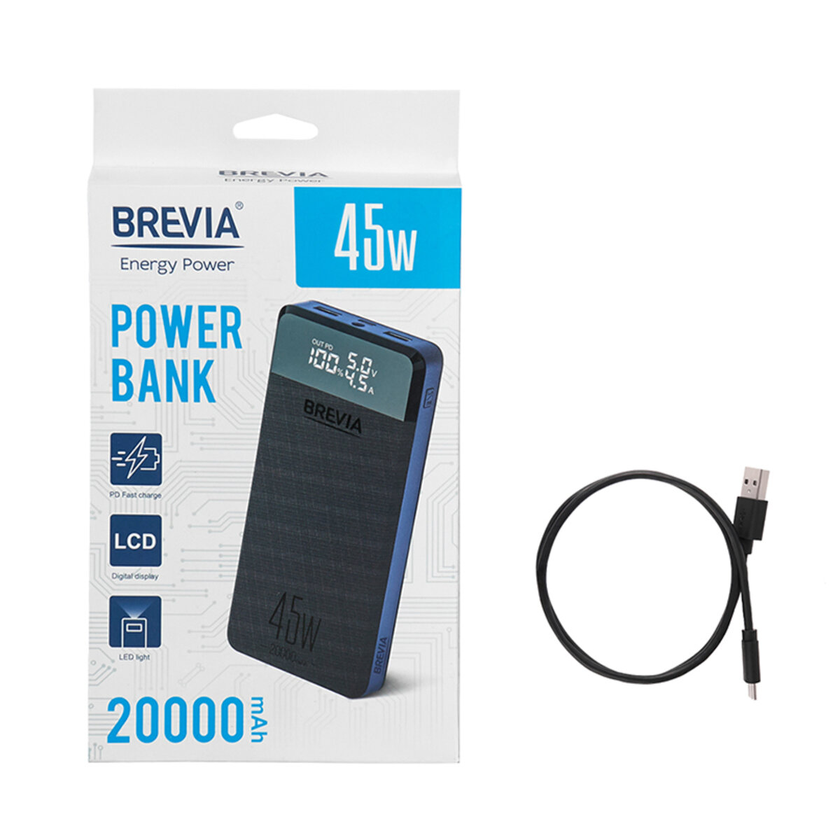 Универсальная мобильная батарея Brevia 20000mAh 45W Li-Pol, LCD (44245) смотреть фото №8