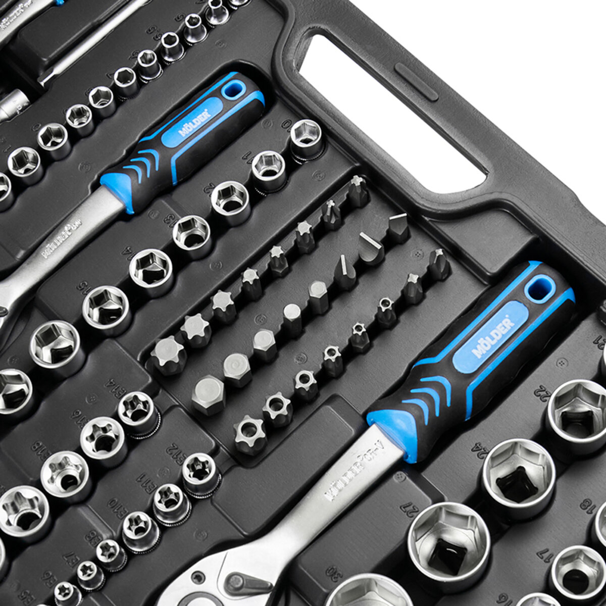 Професійний набір інструментів в кейсі MÖLDER 1/2, 1/4, 3/8 72Т, CR-V, 151од. (MT60151) дивитися фото №2