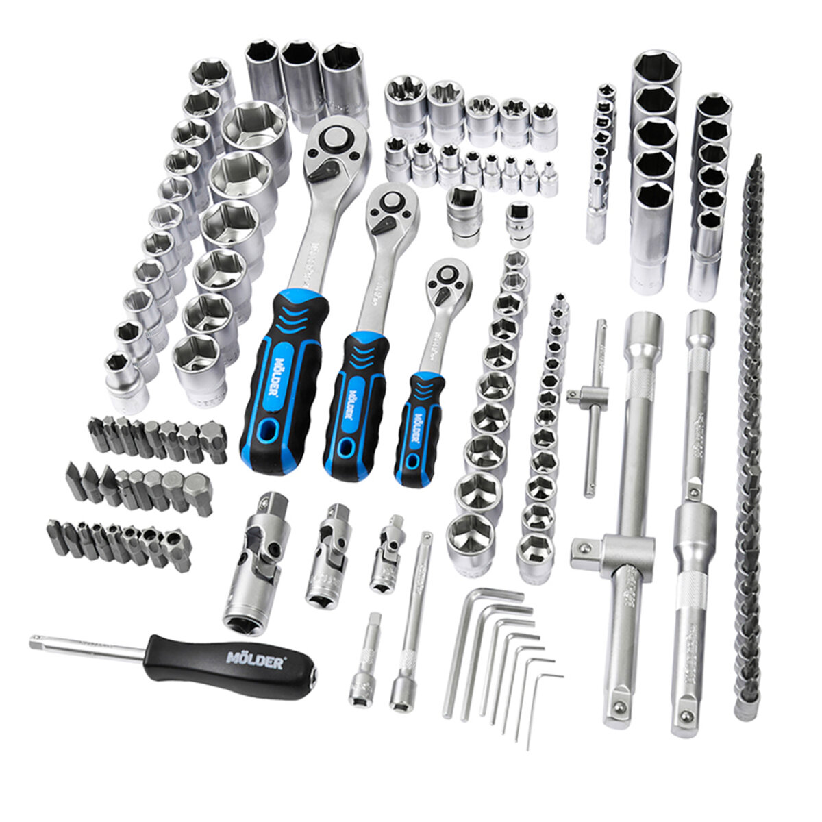 Професійний набір інструментів в кейсі MÖLDER 1/2, 1/4, 3/8 72Т, CR-V, 151од. (MT60151) дивитися фото №3