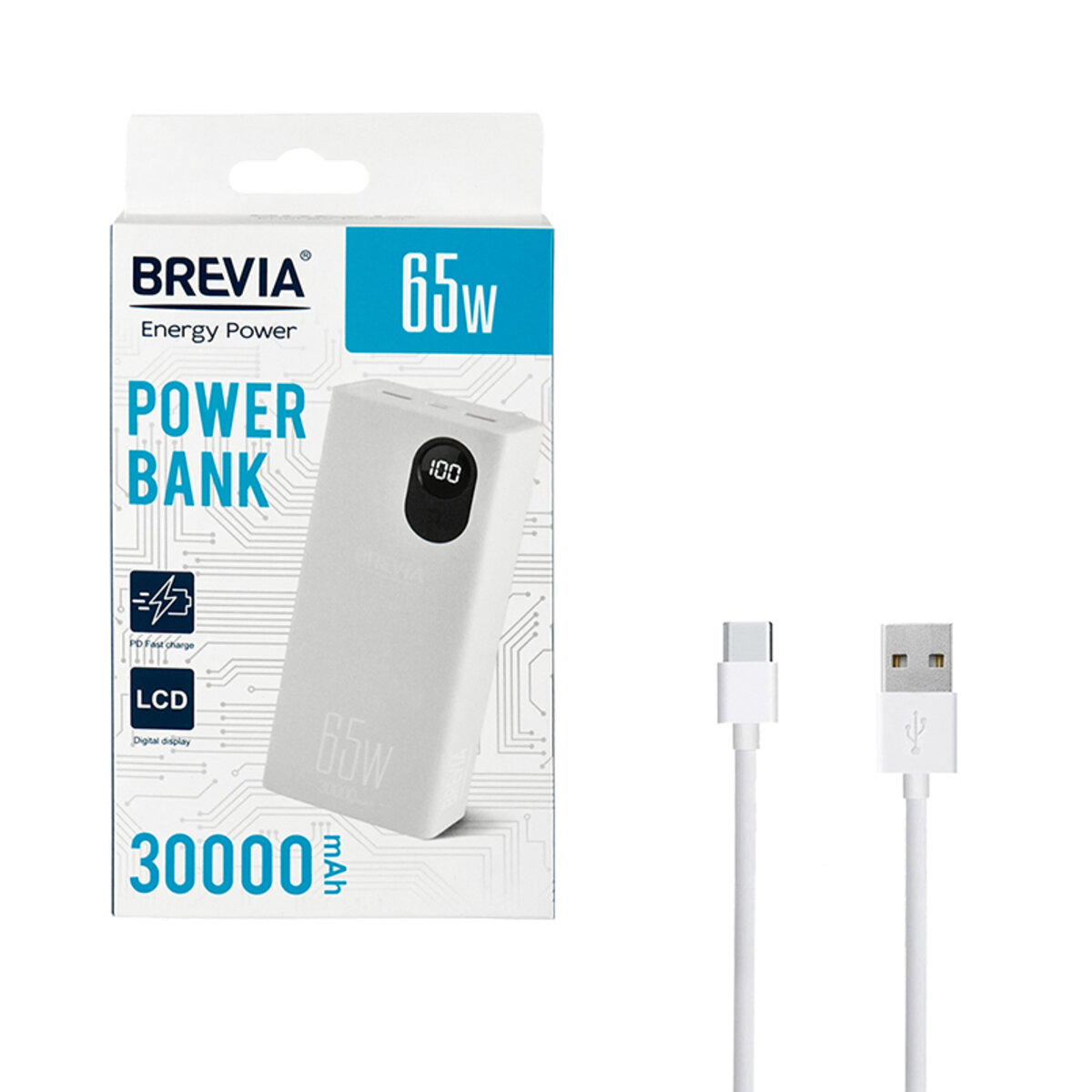 Універсальна мобільна батарея Brevia 30000mAh 65W Li-Pol, LCD (45365) дивитися зображення №8