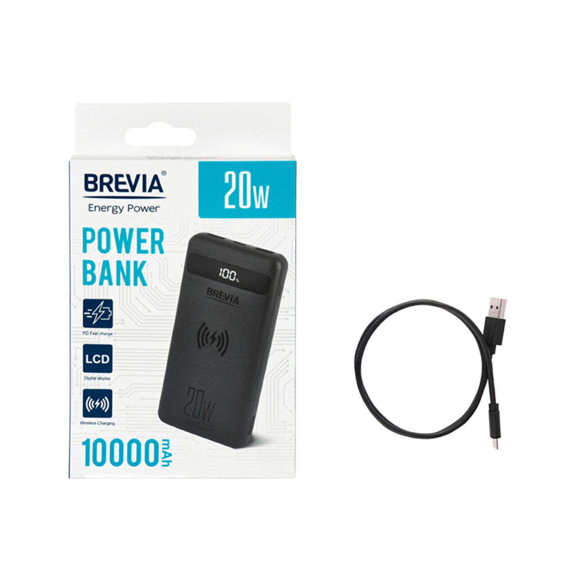 Універсальна мобільна батарея Brevia 10000mAh 20W Wireless Qi10W Li-Pol, LCD (45118) дивитися зображення №8