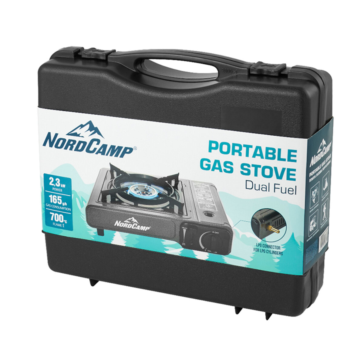 Портативна газова плита Nord Camp 2,3кВт з пєзопідпалом та перехідником для побутового балону Dual fuel (NC10110) дивитися фото №3