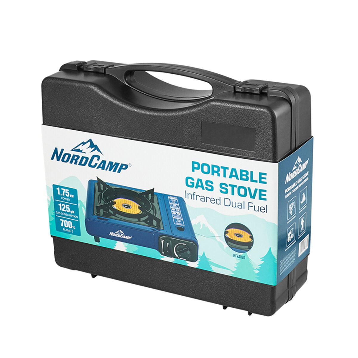 Портативна газова плита Nord Camp 1,75кВт з пєзопідпалом та перехідником для побутового балону Infrared, Dual fuel (NC10130) дивитися фото №6