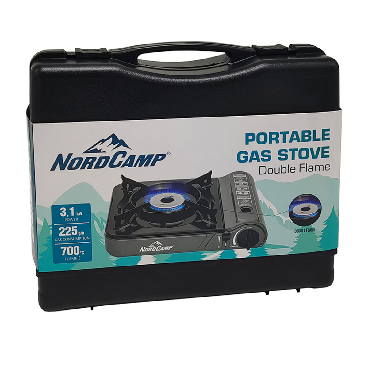 Портативна газова плита Nord Camp 3,1кВт з пєзопідпалом Double flame (NC10300) дивитися фото №2