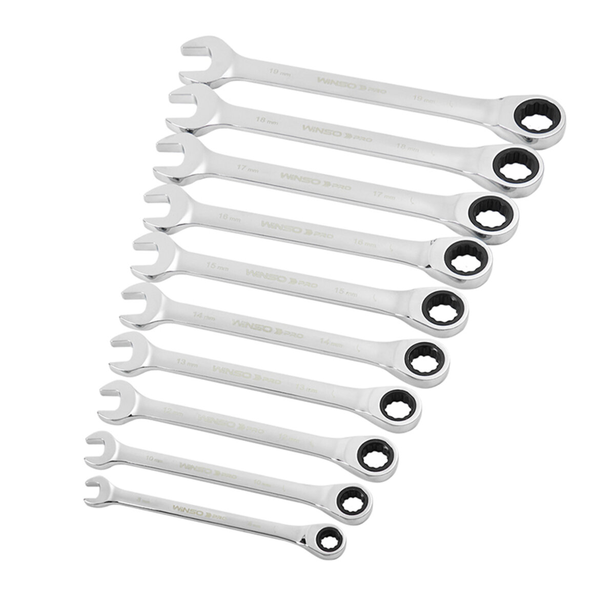 Набір ключів Winso PRO комбіновані з тріскачкою CR-V 10шт (8-10-12-13-14-15-17-19мм) (900210) дивитися фото №4
