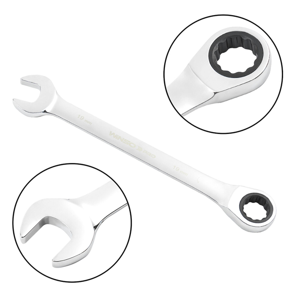 Набір ключів Winso PRO комбіновані з тріскачкою CR-V 10шт (8-10-12-13-14-15-17-19мм) (900210) дивитися фото №2