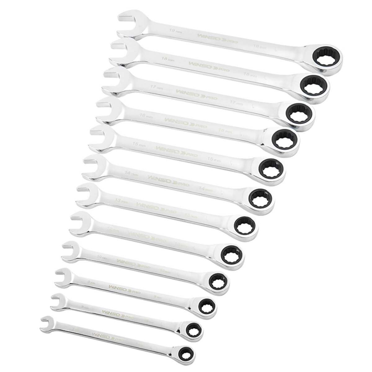Набір ключів Winso PRO комбіновані з тріскачкою CR-V 12шт (7-8-9-10-12-13-14-15-16-17-18-19мм) (900212) дивитися фото №3