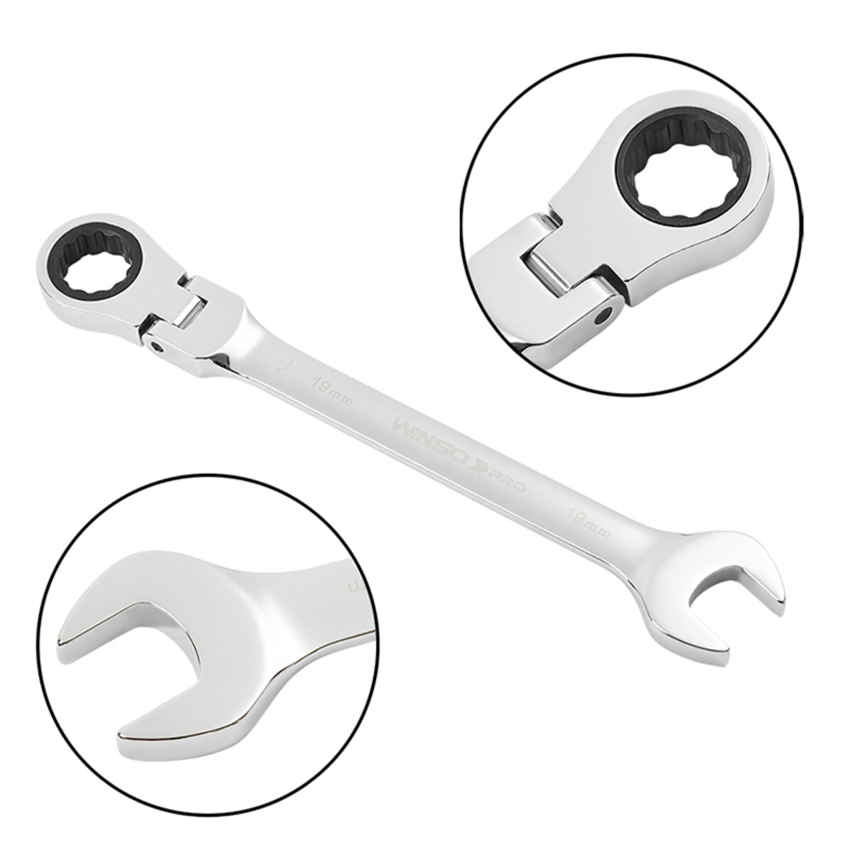 Набір ключів Winso PRO комбіновані з тріскачкою та карданом CR-V 8шт (8-10-12-13-14-15-17-19мм) (900308) дивитися фото №2