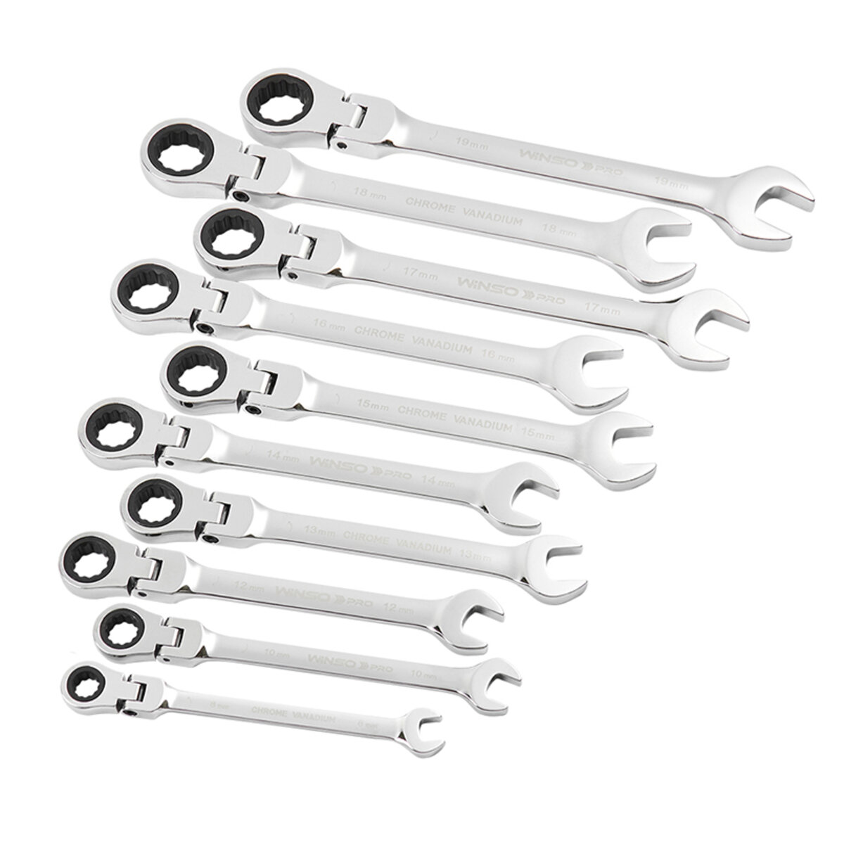 Набір ключів Winso PRO комбіновані з тріскачкою та карданом CR-V 10шт (8-10-12-13-14-15-16-17-19мм) (900310) дивитися фото №3