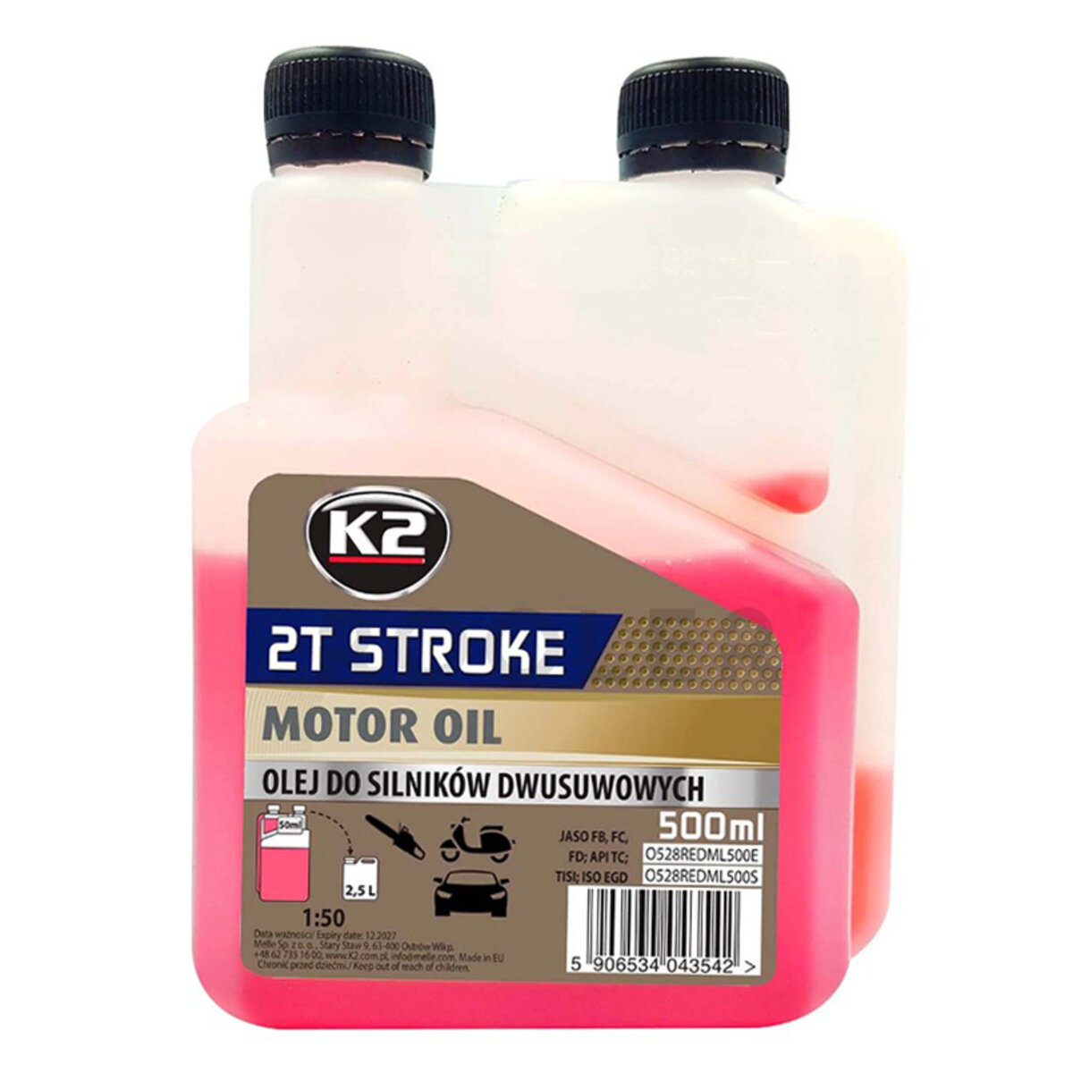 Моторне масло K2 2T STROKE MOTOR OIL RED, 500мл (O528REDML500E) дивитися фото №1