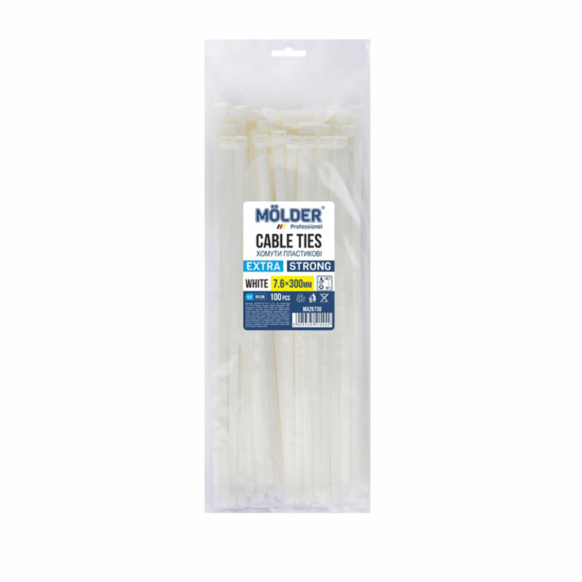 Хомути Molder пластикові білі 7.6x300, 100шт (MA26730) дивитися фото №1