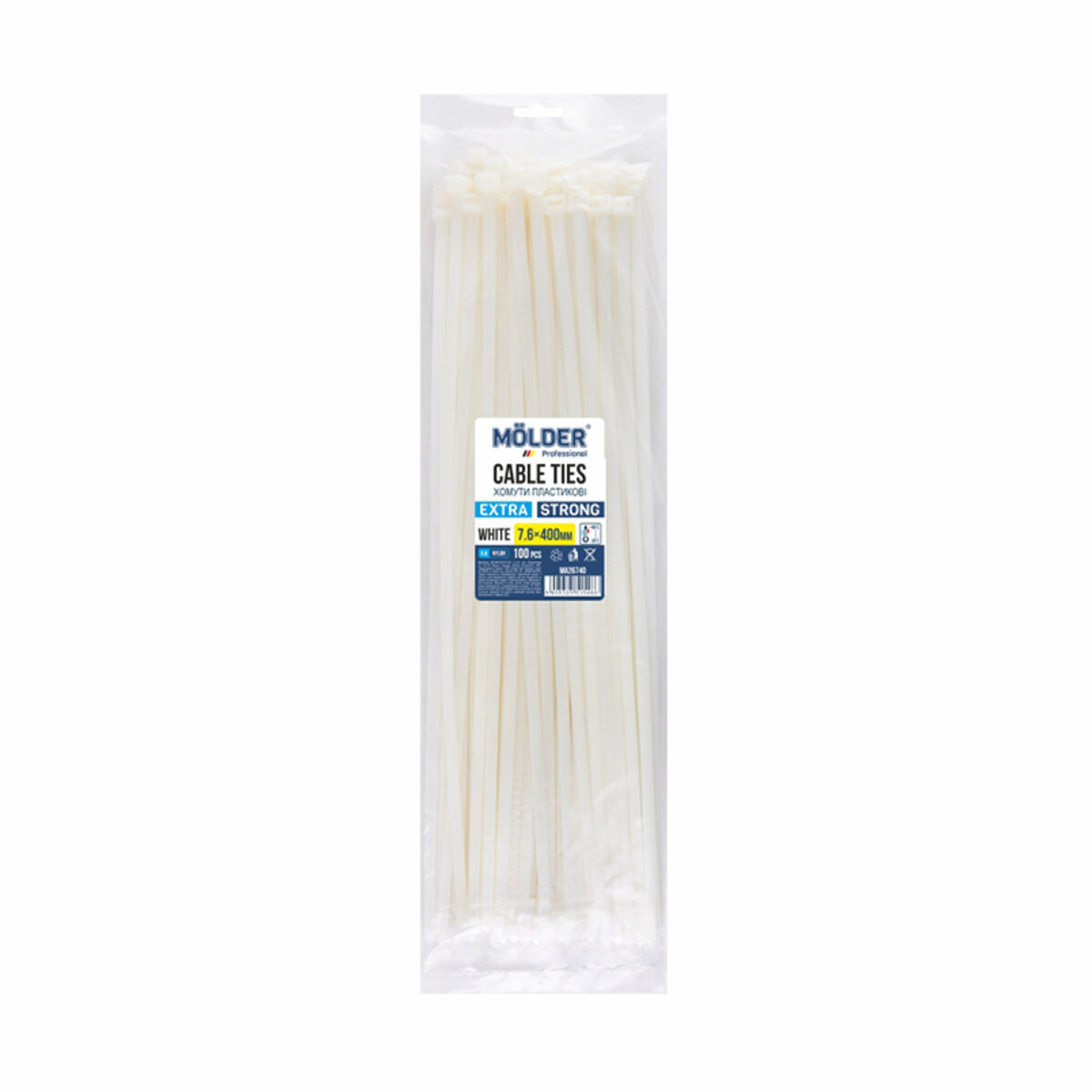 Хомути Molder пластикові білі 7.6x400, 100шт (MA26740) дивитися фото №1