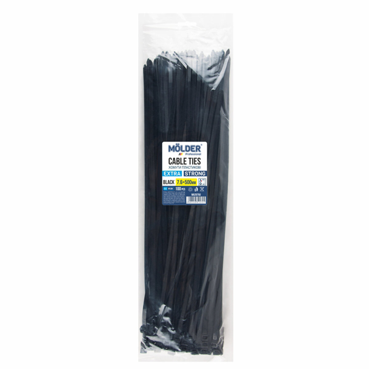 Хомути Molder пластикові чорні 7.6x500, 100шт (MA28750) дивитися фото №1
