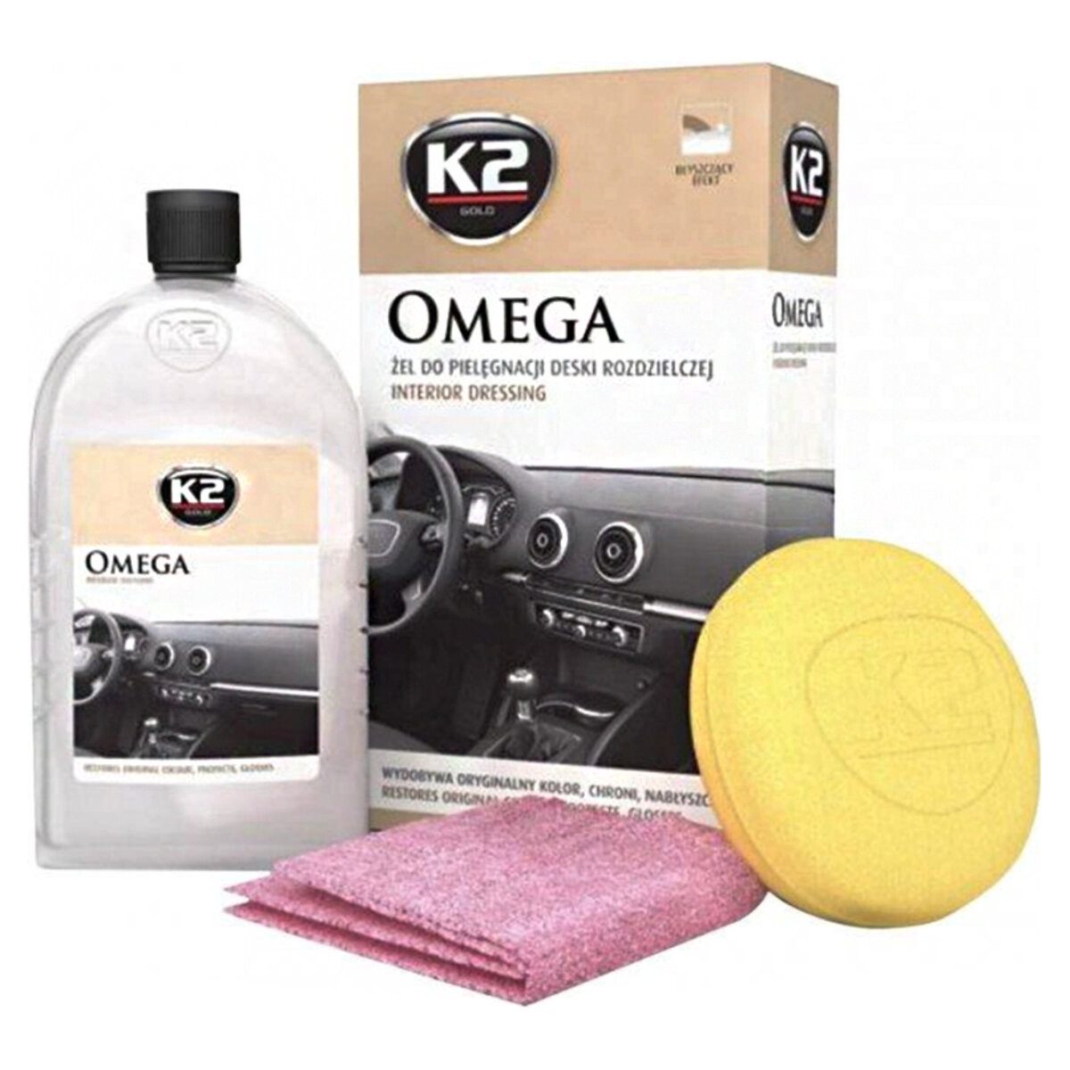 Гель для догляду за панеллю приладів K2 Gold Omega 500мл+аплікатор+мікрофібра (G410) дивитися фото №1