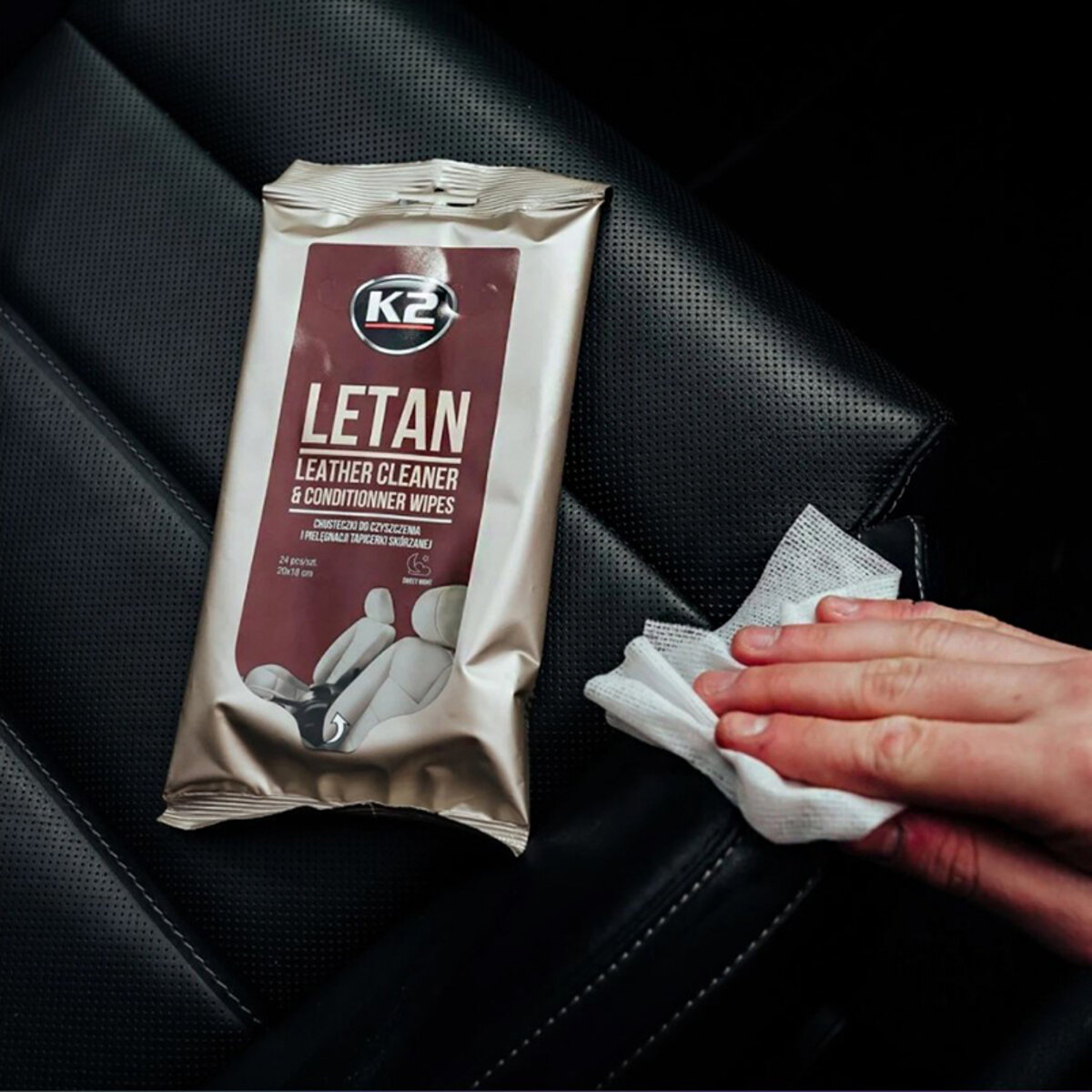 Вологі серветки для очищення шкіряної оббивки K2 Letan Leather Cleaner&Conditionner Wipes (K210) дивитися фото №2
