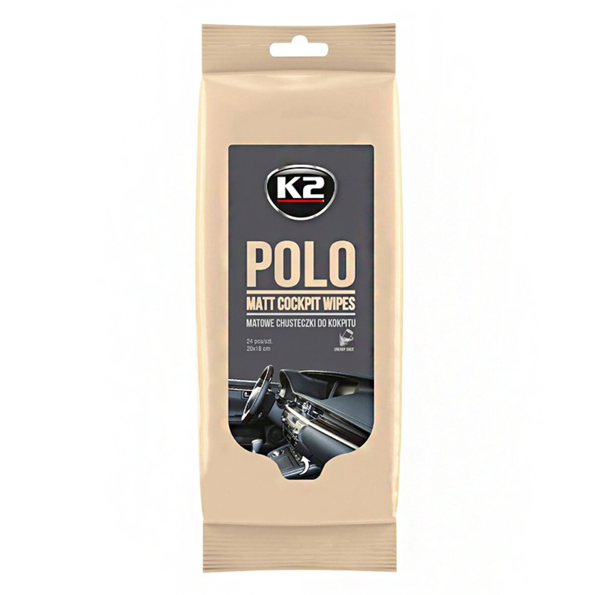 Серветки вологі для очищення панелі приладів та пластикових деталей K2 Polo Matt Cockpit Wipes 24шт (K425) дивитися фото №1
