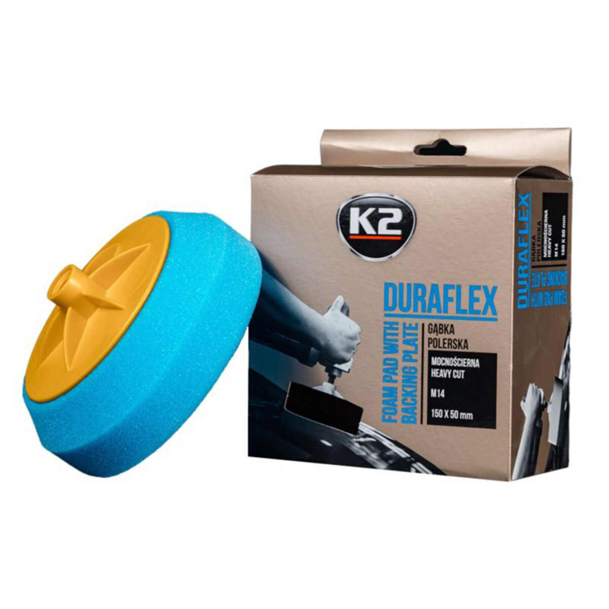 Губка полірувальна K2 Duraflex жорстка для лакофарбових покриттів 150х50мм блакитна (L641) дивитися фото №1