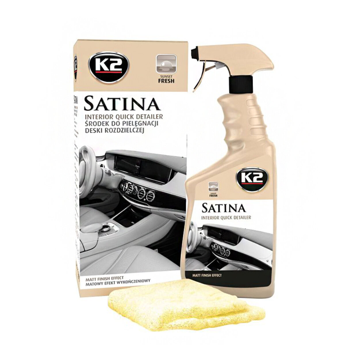 Засіб для догляду за панеллю приладів та пластиковими деталями K2 Satina свіжий захід сонця 770мл (G417SF) дивитися фото №1