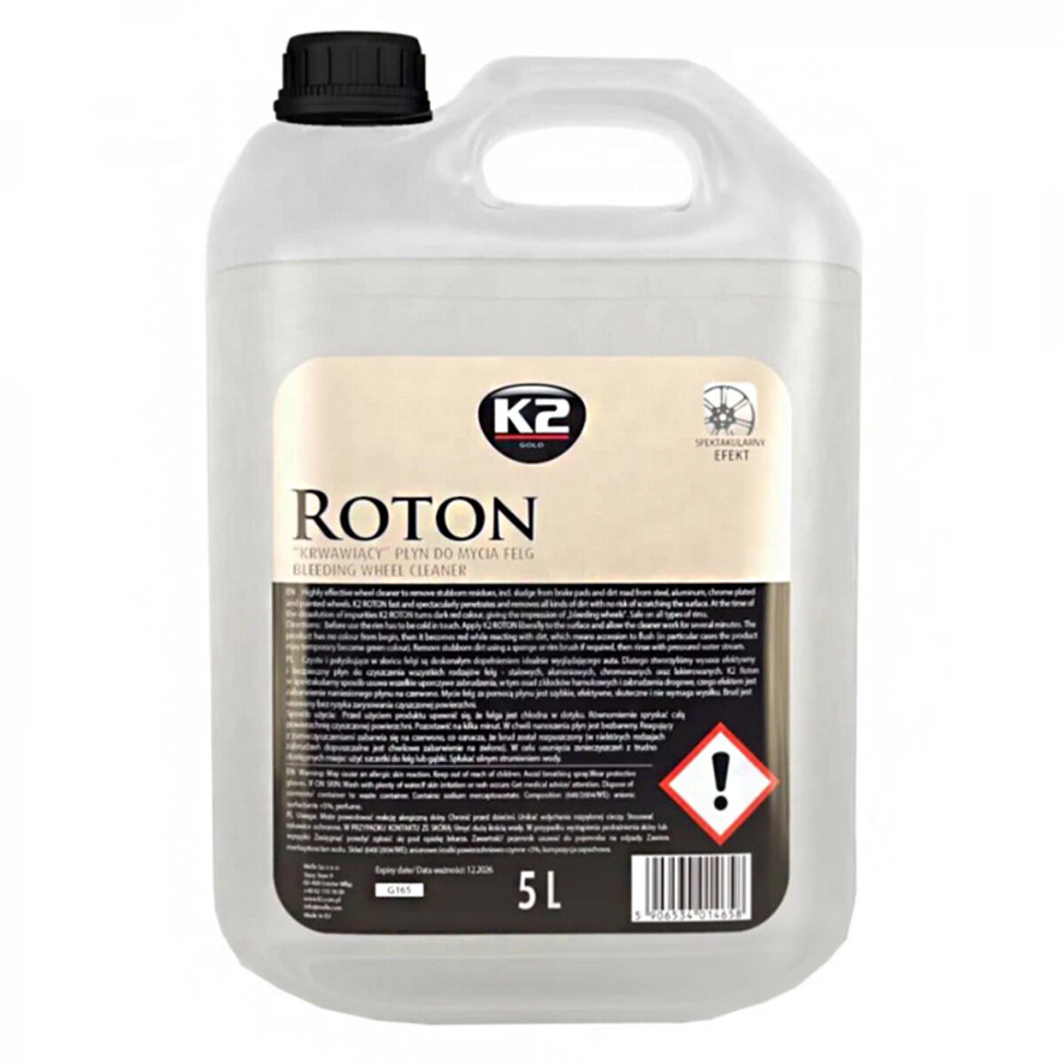 Засіб для миття та очищення дисків та ковпаків автомобіля K2 Roton Bleeding Wheel Cleaner 5л (G165) дивитися фото №1