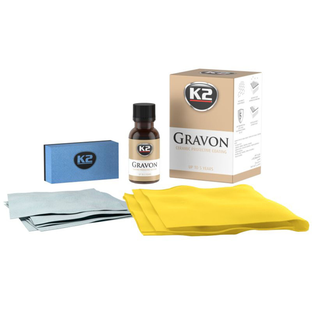 Набір для нанесення керамічного покриття з аплікатором, серветками та мікрофіброю K2 Gravon Set 50мл (G030) дивитися фото №1