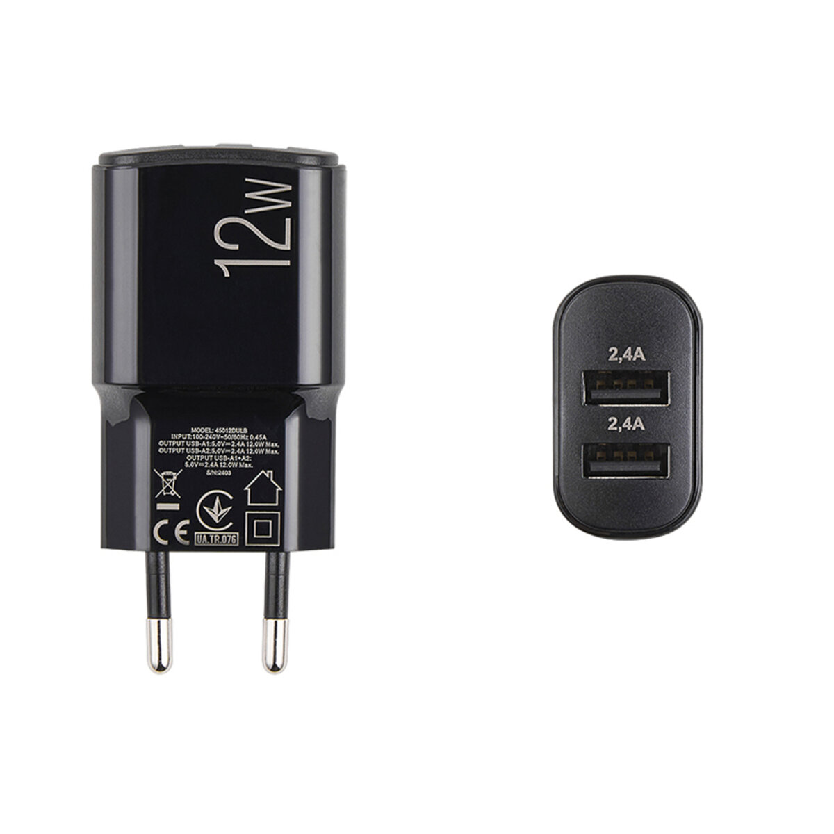 Мережевий зарядний пристрій Brevia ePower 12W 2xUSB-A чорний (45012DUB) дивитися фото №4