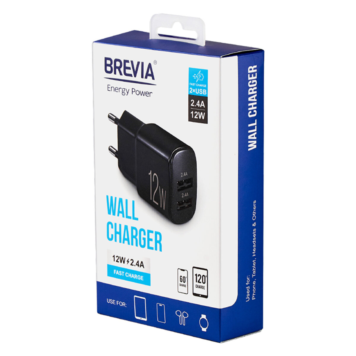 Мережевий зарядний пристрій Brevia ePower 12W 2xUSB-A чорний (45012DUB) дивитися фото №6