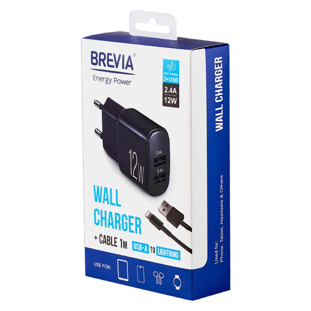 Мережевий зарядний пристрій Brevia ePower 12W 2xUSB-A + кабель USB-A to Lightning 1м чорний (45012DULB) дивитися фото №6