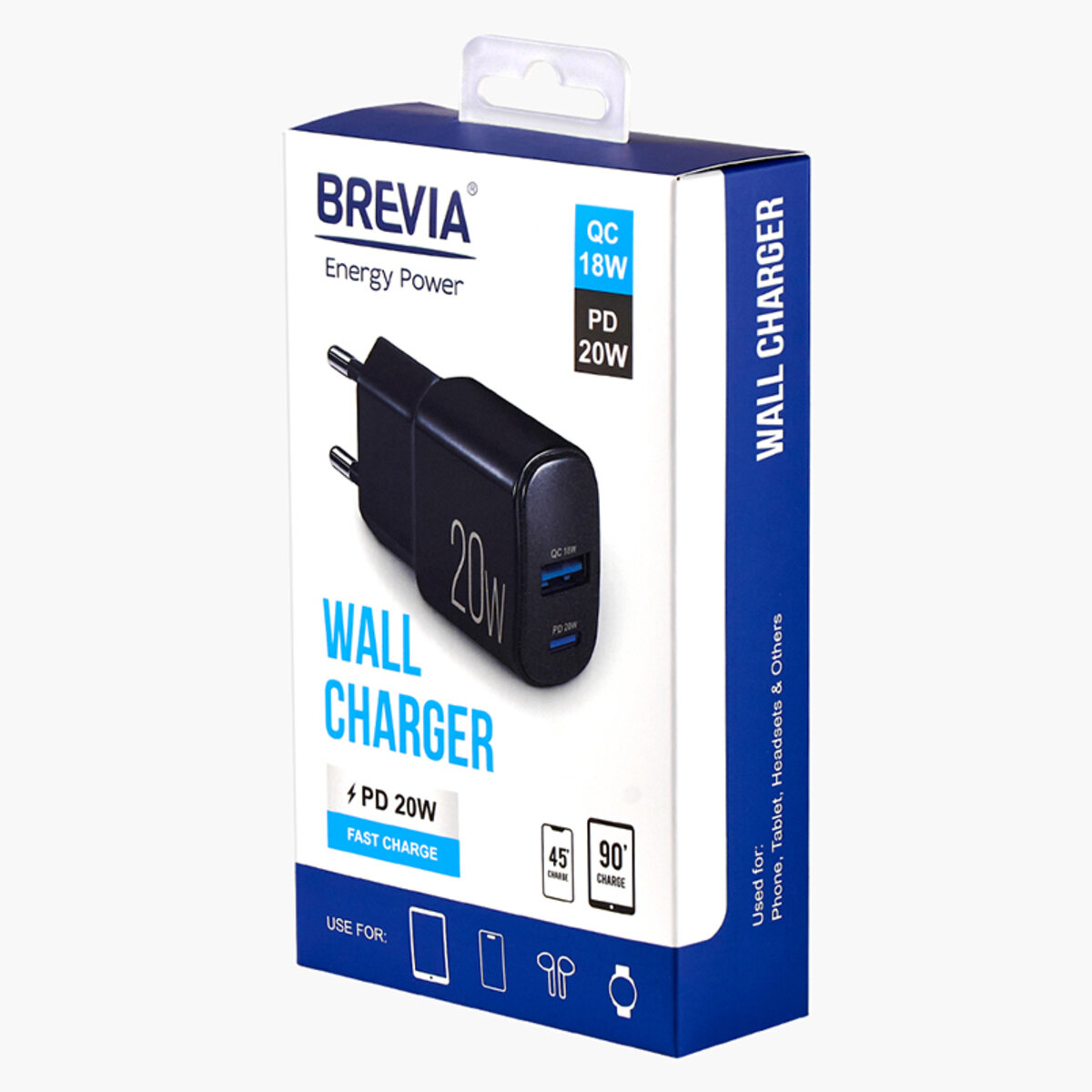 Мережевий зарядний пристрій Brevia ePower PD20W USB-C+USB-A чорний (45020CAB) дивитися фото №6