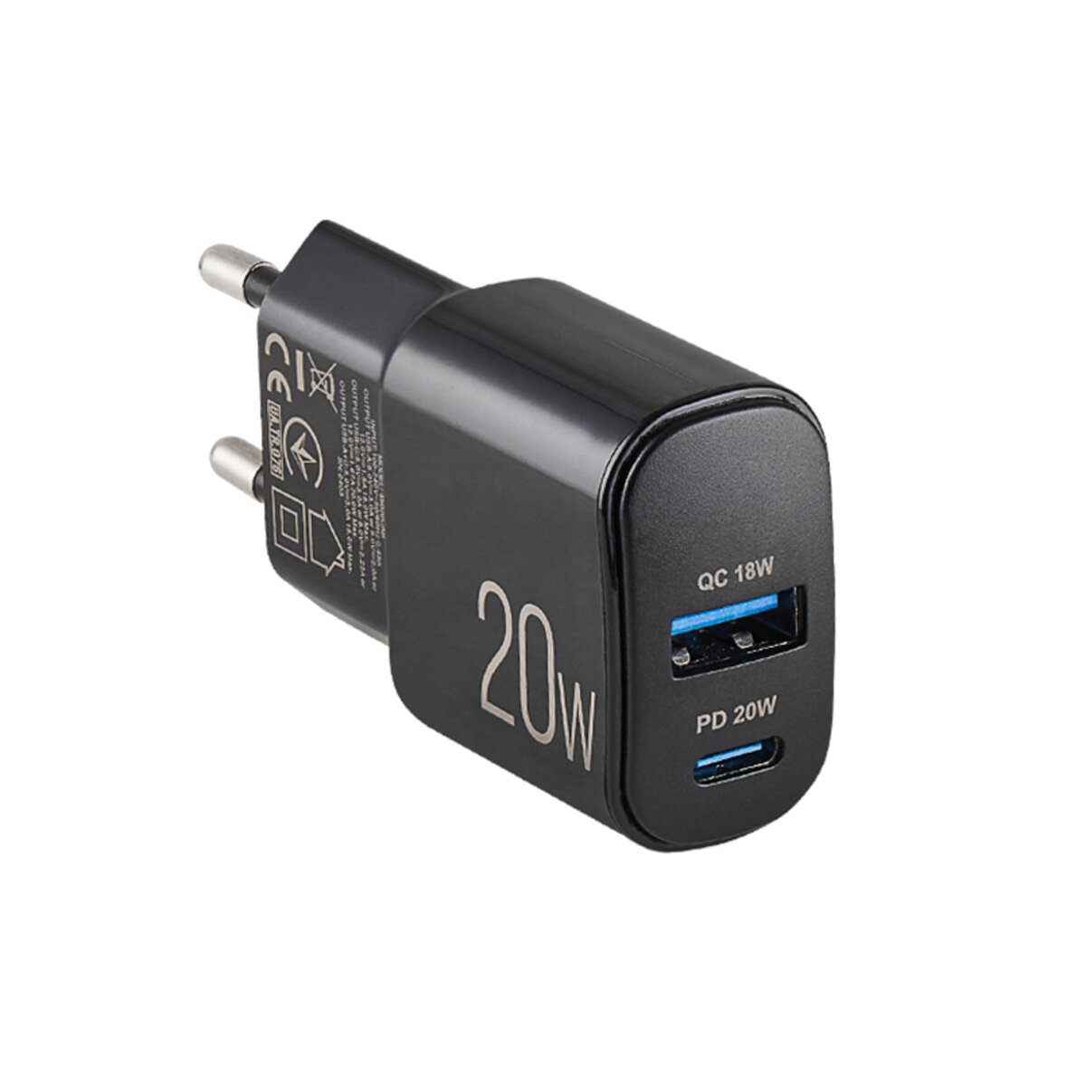 Мережевий зарядний пристрій Brevia ePower PD20W USB-C+USB-A чорний (45020CAB) дивитися фото №2