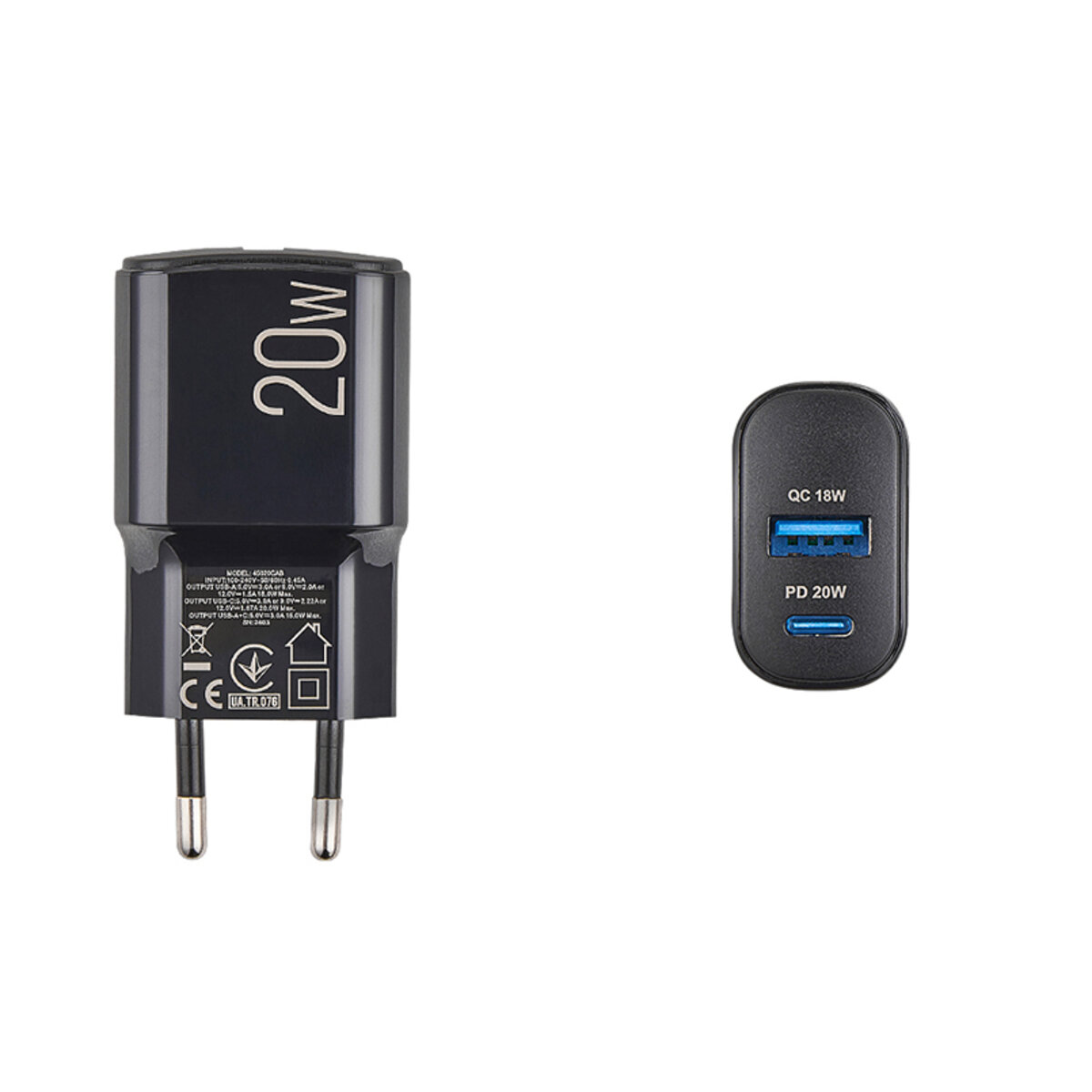 Мережевий зарядний пристрій Brevia ePower PD20W USB-C+USB-A чорний (45020CAB) дивитися фото №4