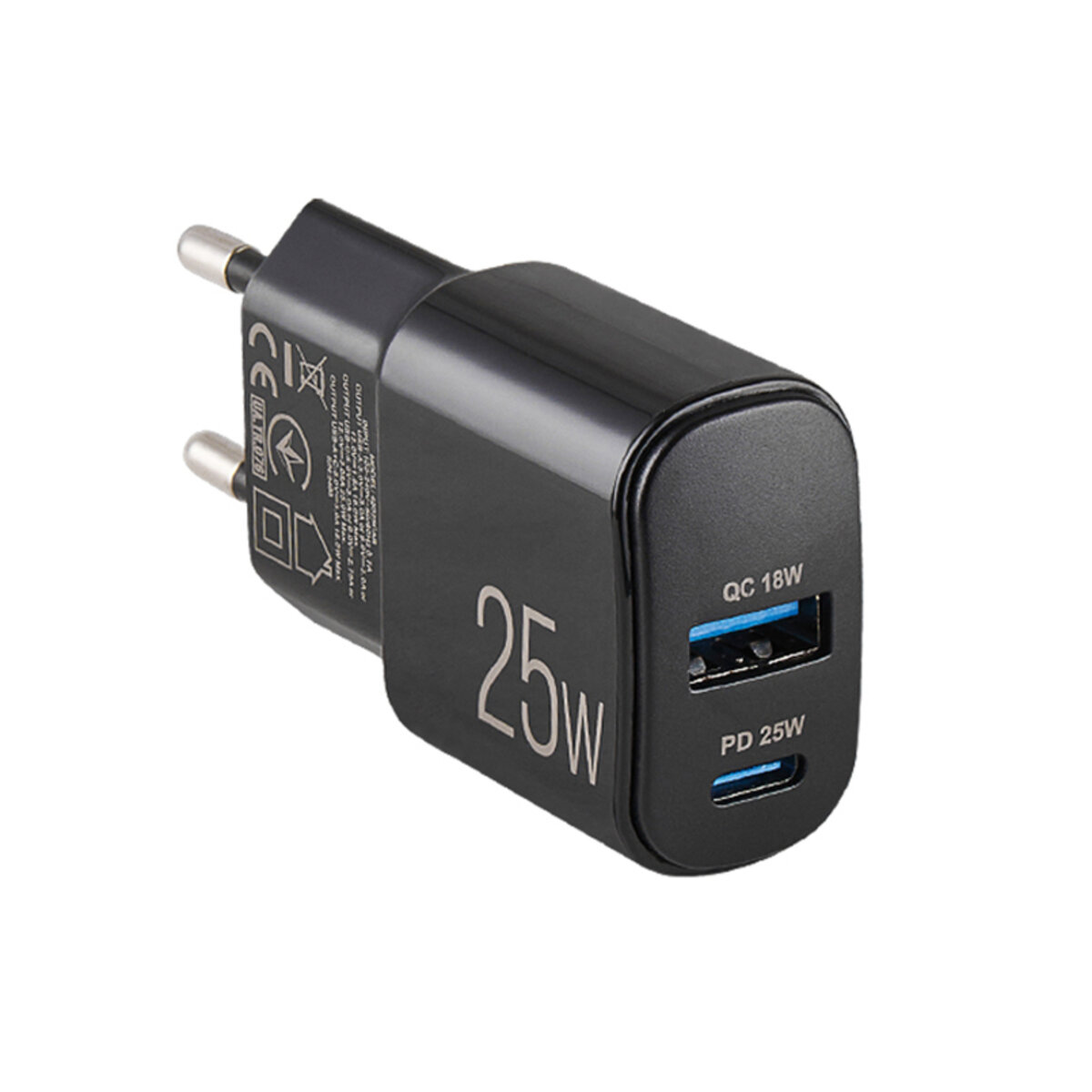 Мережевий зарядний пристрій Brevia ePower PD25W USB-C+USB-A чорний (45025CAB) дивитися фото №2