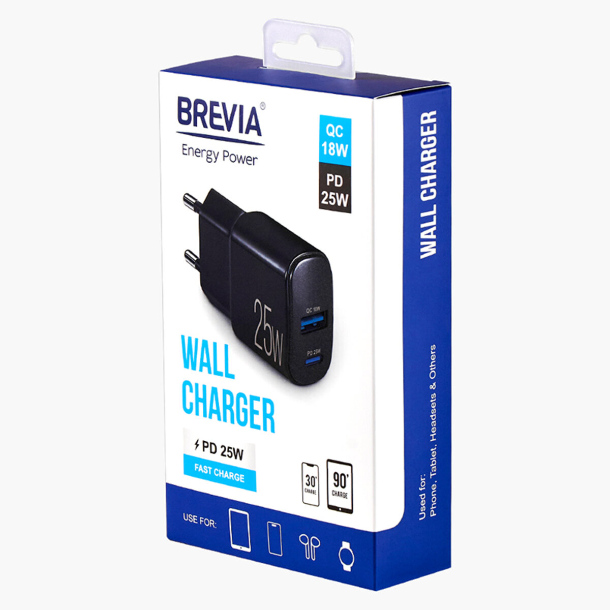Мережевий зарядний пристрій Brevia ePower PD25W USB-C+USB-A чорний (45025CAB) дивитися фото №6