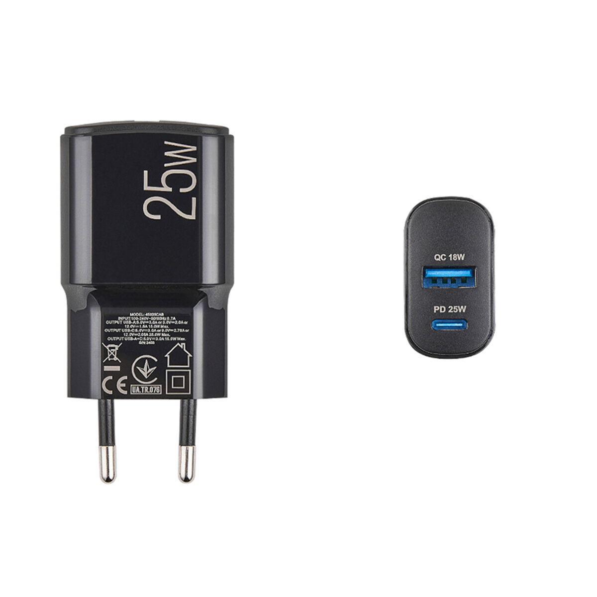 Мережевий зарядний пристрій Brevia ePower PD25W USB-C+USB-A чорний (45025CAB) дивитися фото №4