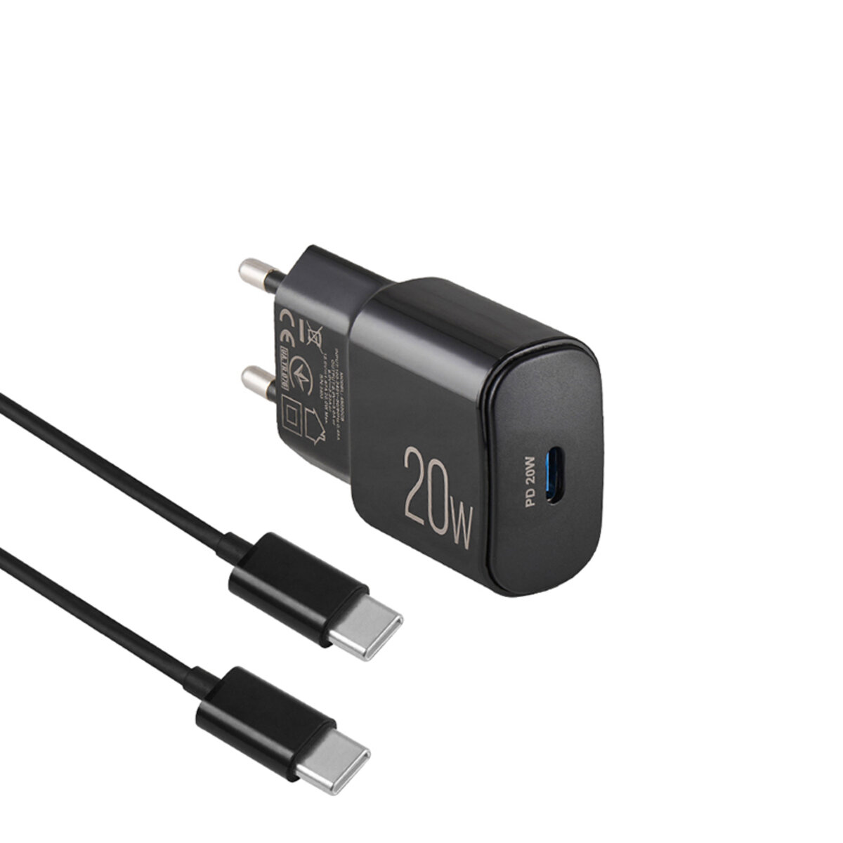 Мережевий зарядний пристрій Brevia ePower PD20W + кабель USB-C to USB-C 1м чорний (45020CCB) дивитися фото №2