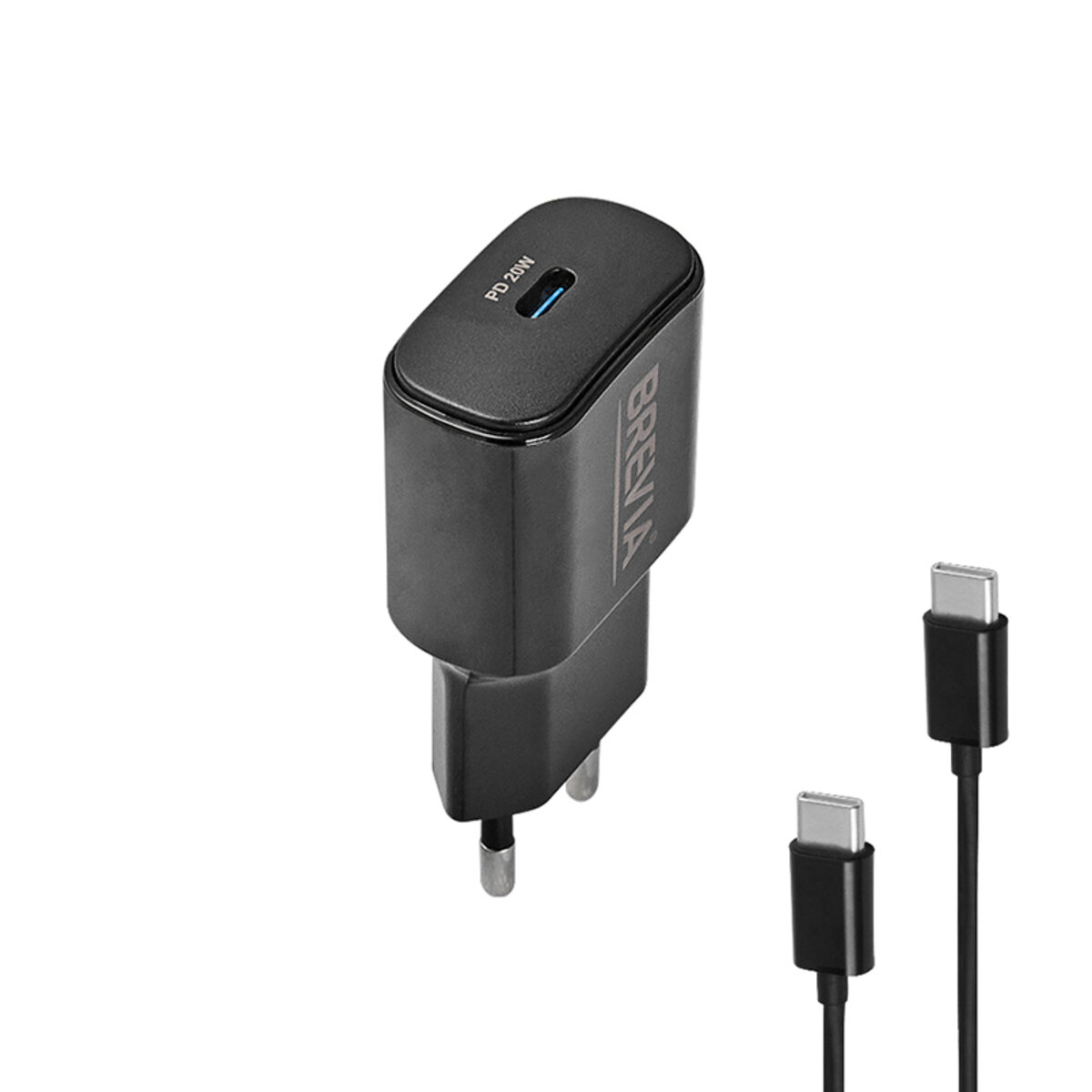 Мережевий зарядний пристрій Brevia ePower PD20W + кабель USB-C to USB-C 1м чорний (45020CCB) дивитися фото №3