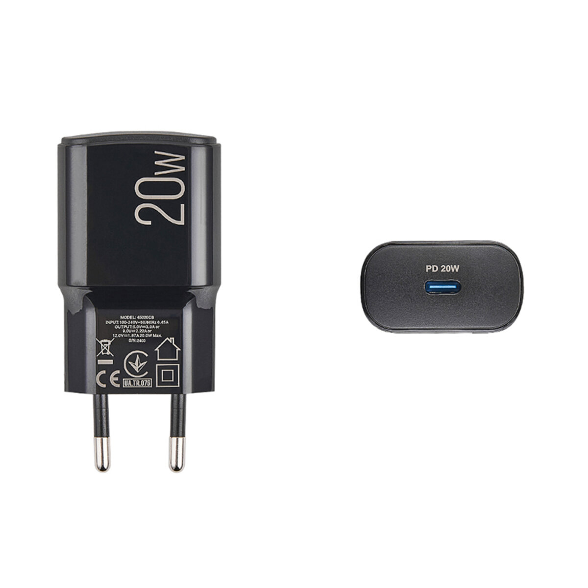 Мережевий зарядний пристрій Brevia ePower PD20W + кабель USB-C to USB-C 1м чорний (45020CCB) дивитися фото №4