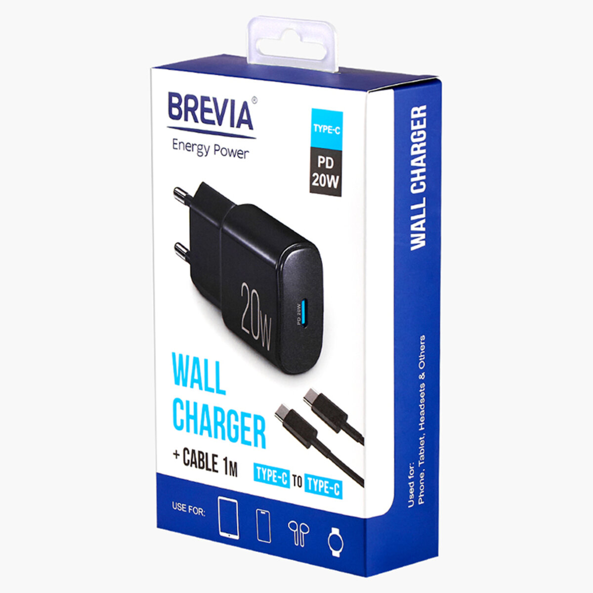Мережевий зарядний пристрій Brevia ePower PD20W + кабель USB-C to USB-C 1м чорний (45020CCB) дивитися фото №6