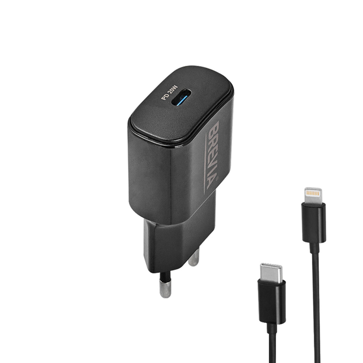 Мережевий зарядний пристрій Brevia ePower PD20W + кабель USB-C to Lightning 1м чорний (45020CLB) Зображення №3 Мережевий зарядний пристрій Brevia ePower PD20W + кабель USB-C to Lightning 1м чорний (45020CLB) дивитися фото №3
