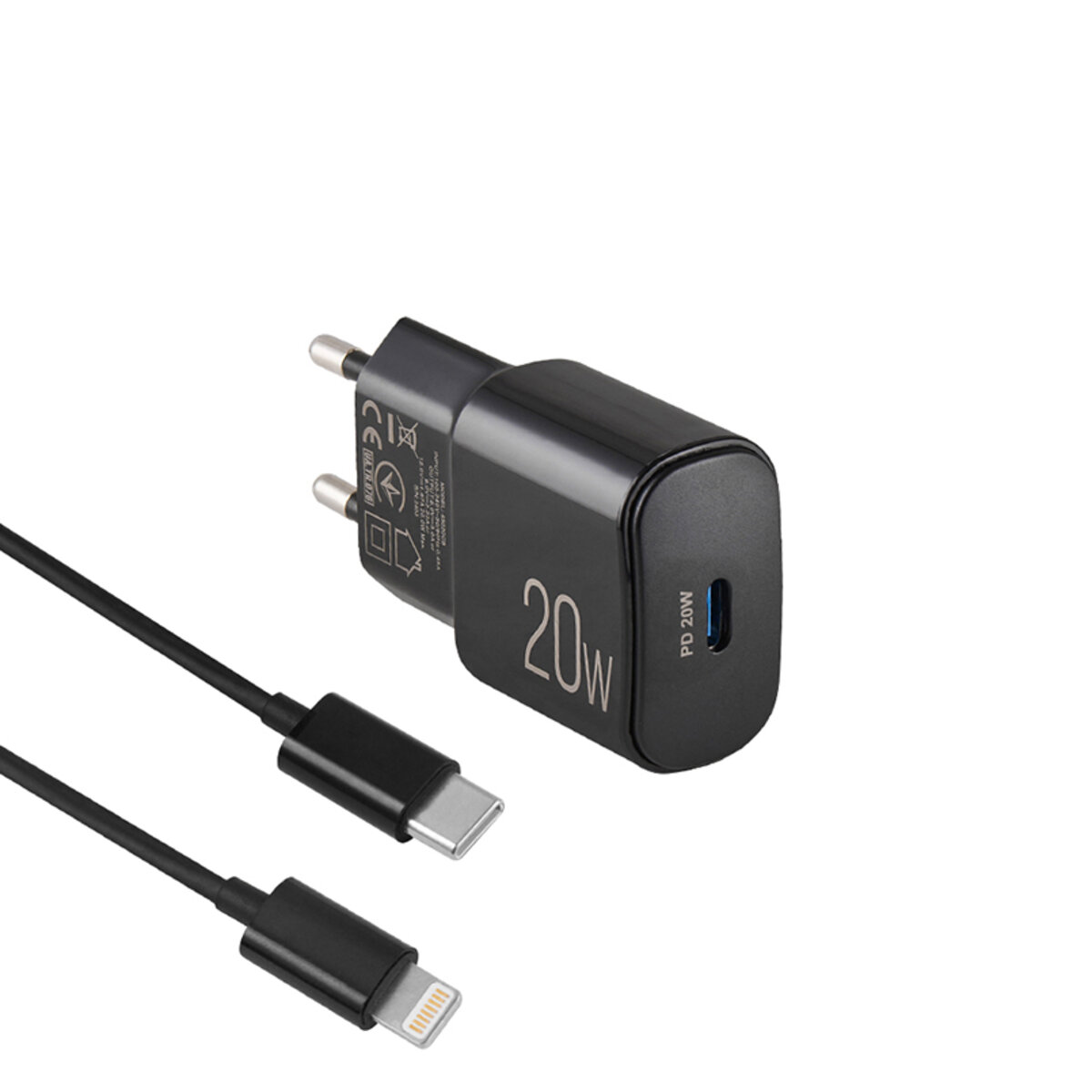 Мережевий зарядний пристрій Brevia ePower PD20W + кабель USB-C to Lightning 1м чорний (45020CLB) Зображення №2 Мережевий зарядний пристрій Brevia ePower PD20W + кабель USB-C to Lightning 1м чорний (45020CLB) дивитися фото №2