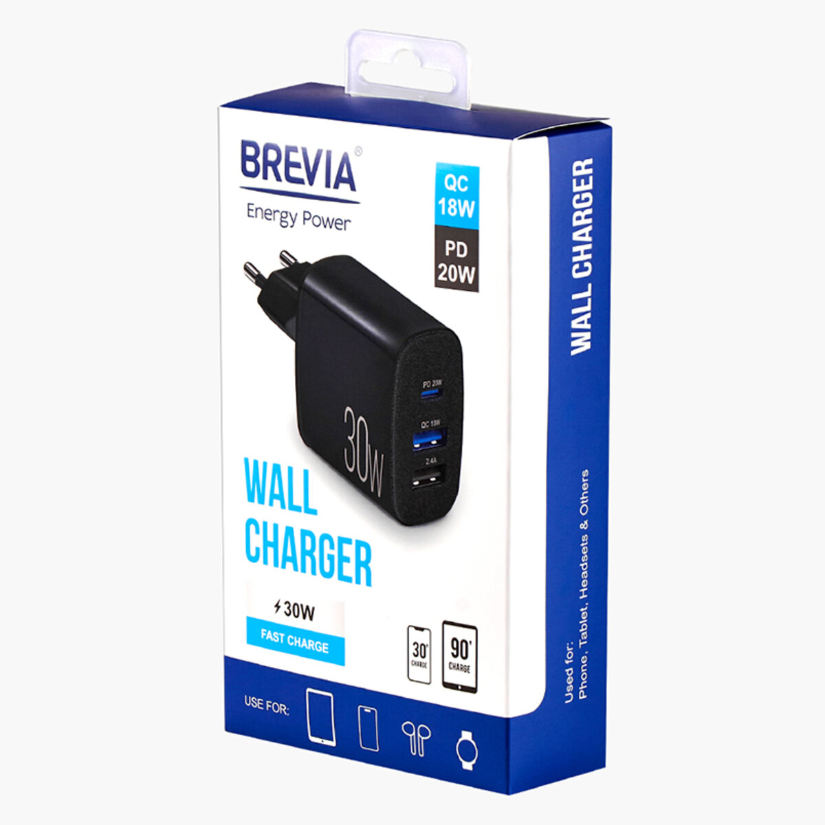 Мережевий зарядний пристрій Brevia ePower PD20W+QC18W+12W чорний (45030DUCB) дивитися фото №5