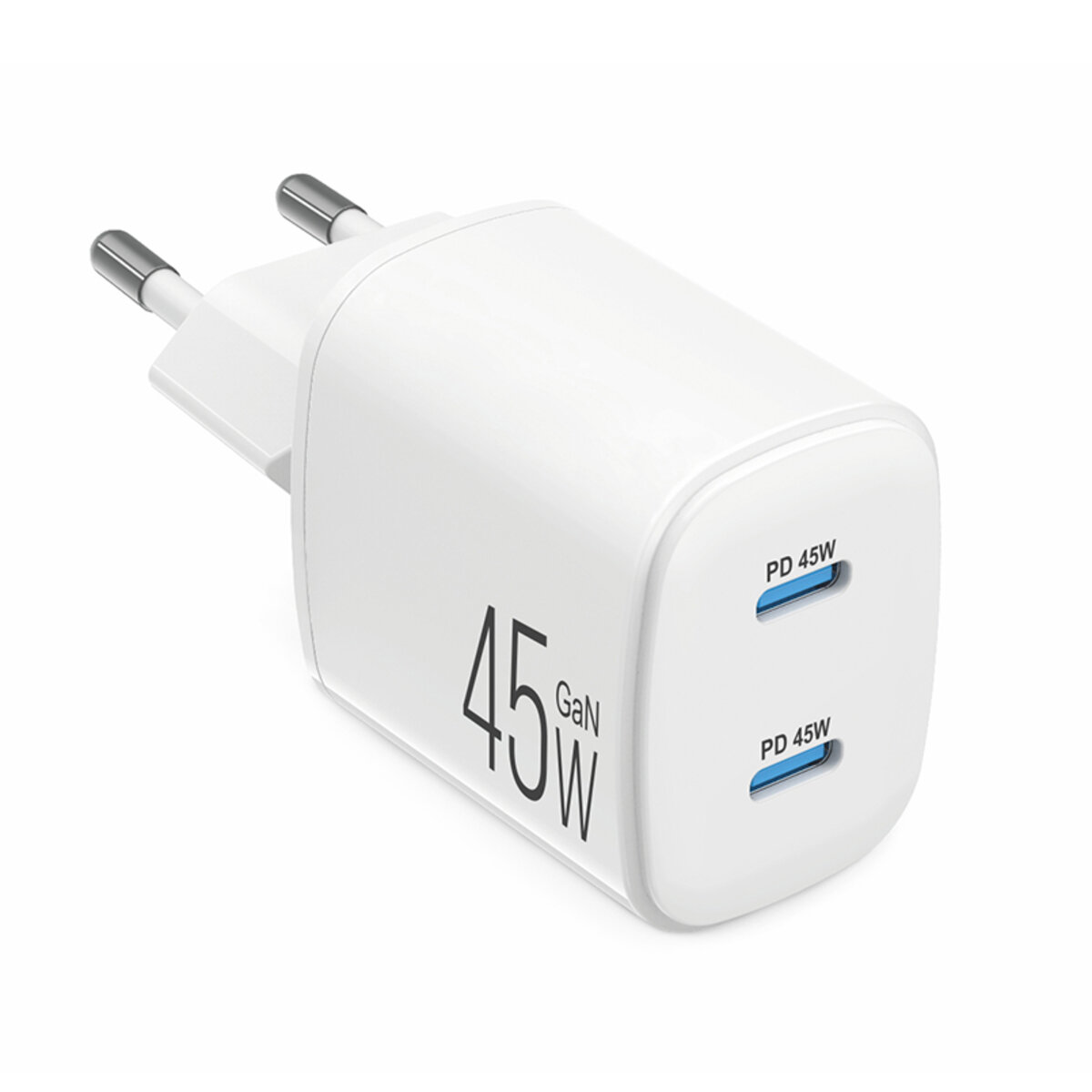 Мережевий зарядний пристрій Brevia ePowerGaN PD45W 2xUSB-C білий (44045GDCW) дивитися фото №1