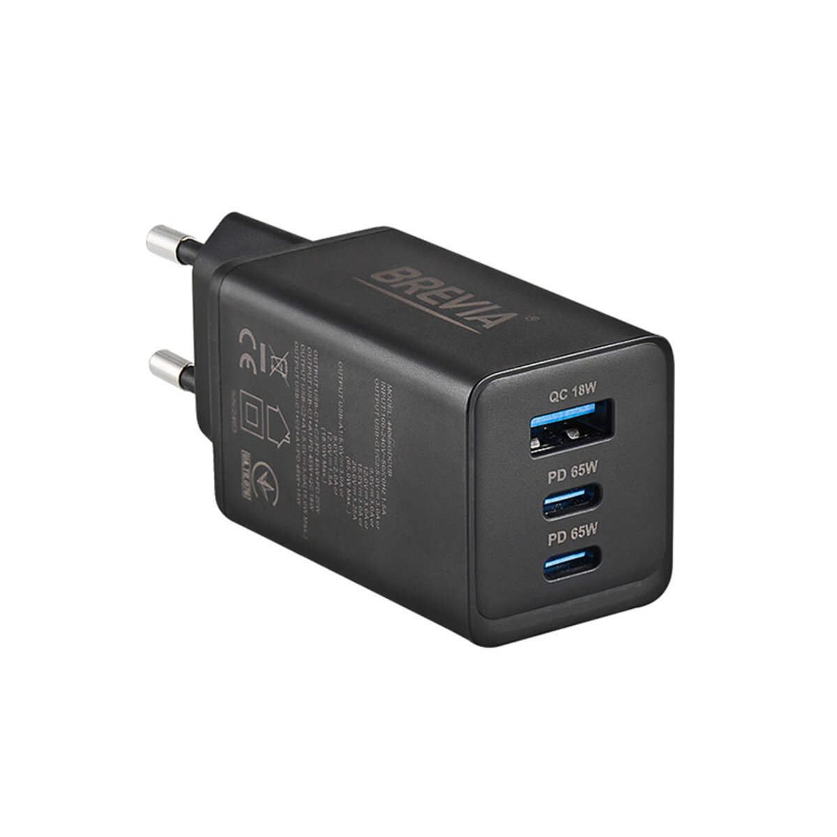 Мережевий зарядний пристрій Brevia ePowerGaN PD65W 2xUSB-C+USB-A чорний (44065GDCUB) Зображення №2 Мережевий зарядний пристрій Brevia ePowerGaN PD65W 2xUSB-C+USB-A чорний (44065GDCUB) дивитися фото №2