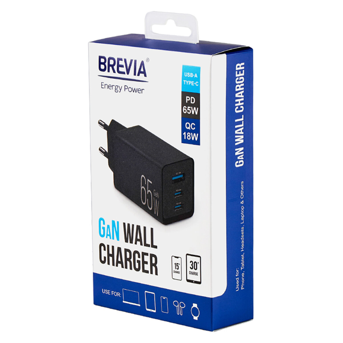 Мережевий зарядний пристрій Brevia ePowerGaN PD65W 2xUSB-C+USB-A чорний (44065GDCUB) Зображення №6 Мережевий зарядний пристрій Brevia ePowerGaN PD65W 2xUSB-C+USB-A чорний (44065GDCUB) дивитися фото №6