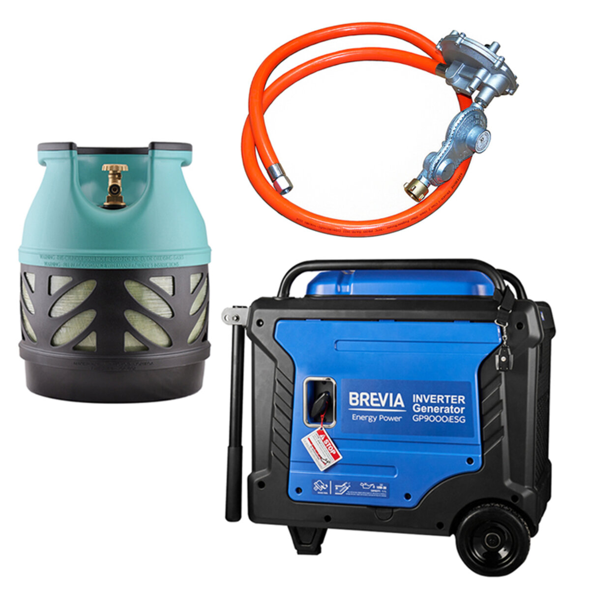 Комплект генератор інверторний газобензиновий Brevia 8,0кВт (ном 7,5кВт) з електростартером + газовий балон Nord Camp 12.5л (gb_5) дивитися фото №1