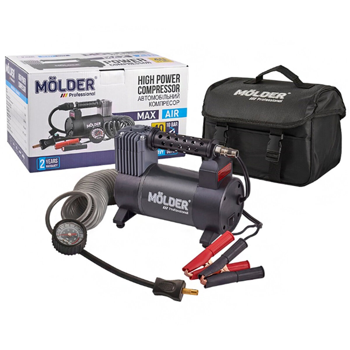 Компресор автомобільний Molder Max Air 12В, 170Вт, 10 Атм, 40 л/хв із зажимами АКБ MA25130 (MA25130) дивитися фото №8