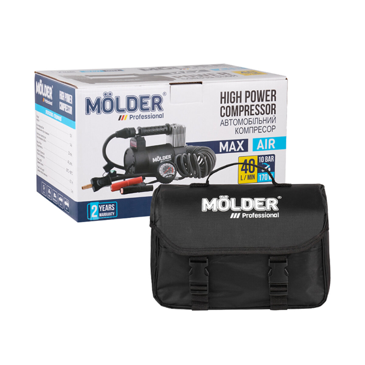 Компресор автомобільний Molder Max Air 12В, 170Вт, 10 Атм, 40 л/хв із зажимами АКБ MA25130 (MA25130) дивитися фото №7
