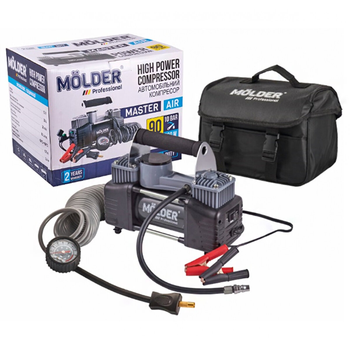 Компресор автомобільний Molder Master Air 12В, 10 Атм, 90 л/хв із зажимами АКБ MA25200 (MA25200) дивитися фото №8