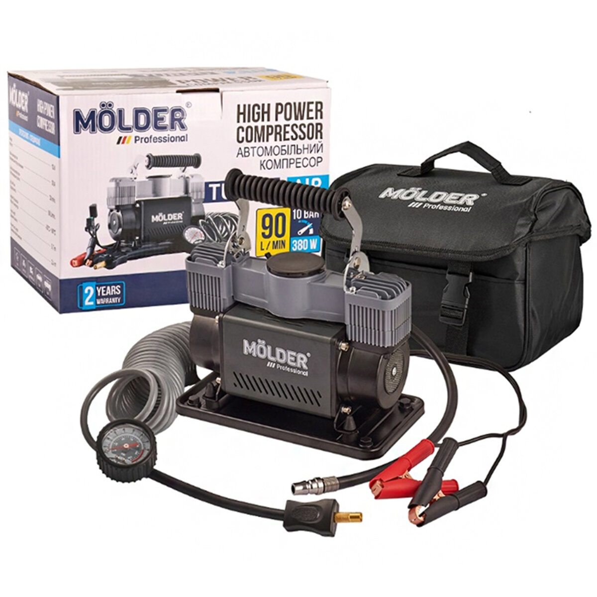 Компресор автомобільний Molder Turbo Air 12В, 10 Атм, 90 л/хв із зажимами АКБ MA25300 (MA25300) дивитися фото №8